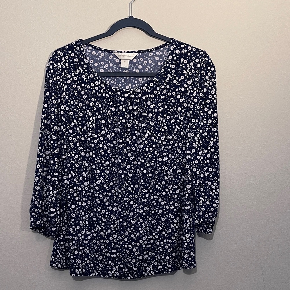 Christopher & Banks Navy Floral Blouse
